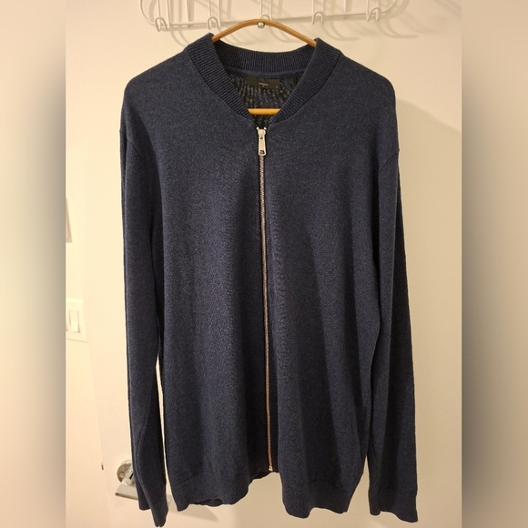 Minimum Other - Minimum Men's Heathered Dark Blue Knit Zip-Up Sweater (Size XL)